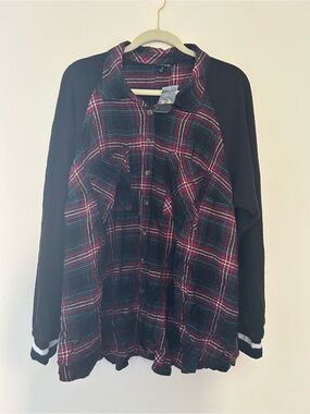Torrid Size 3X Women’s Plaid Button-Up Shirt with Contrast Black Sleeves